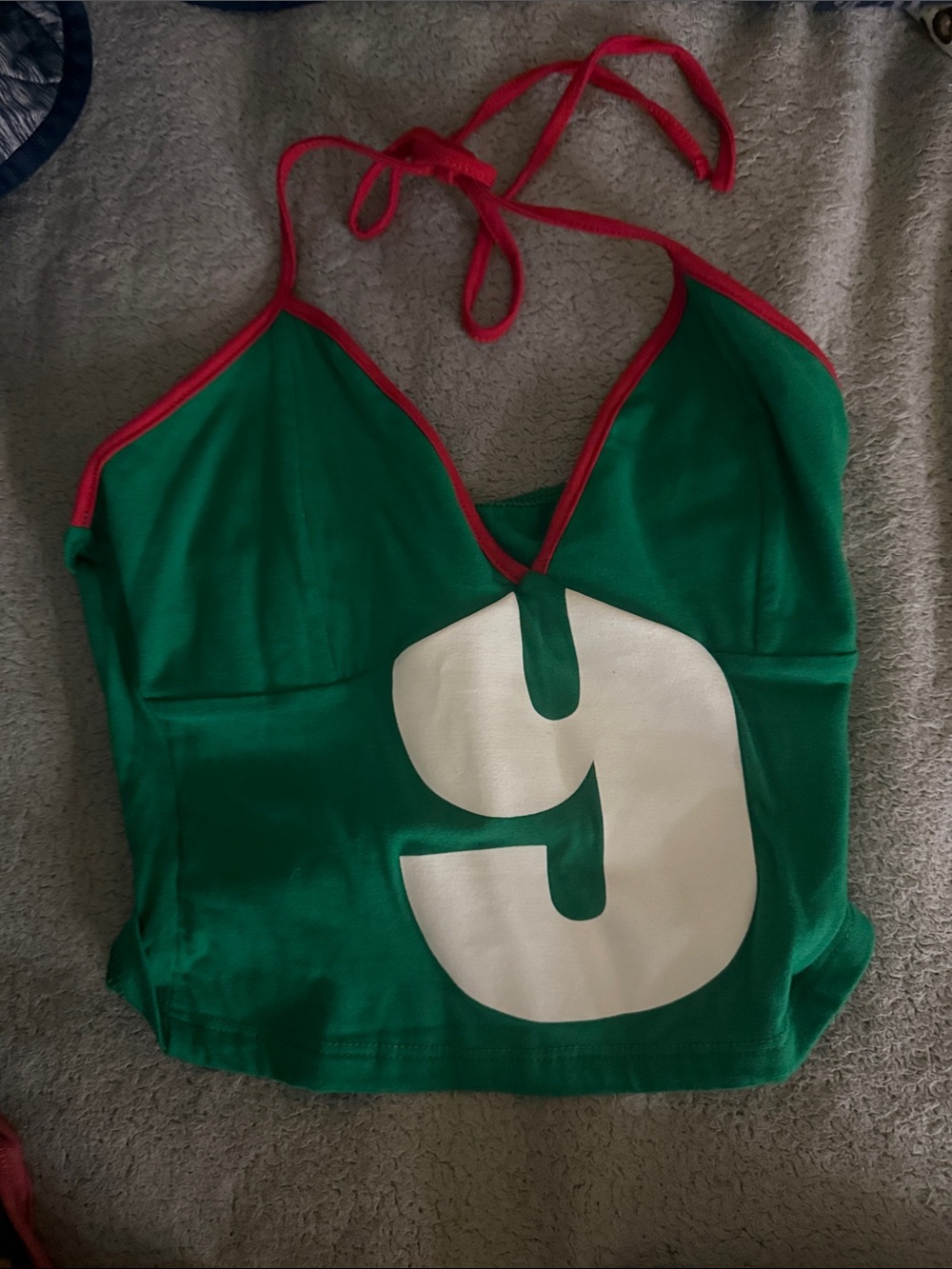 Windsor Green Halter One-Piece with Pink Trim and White Number